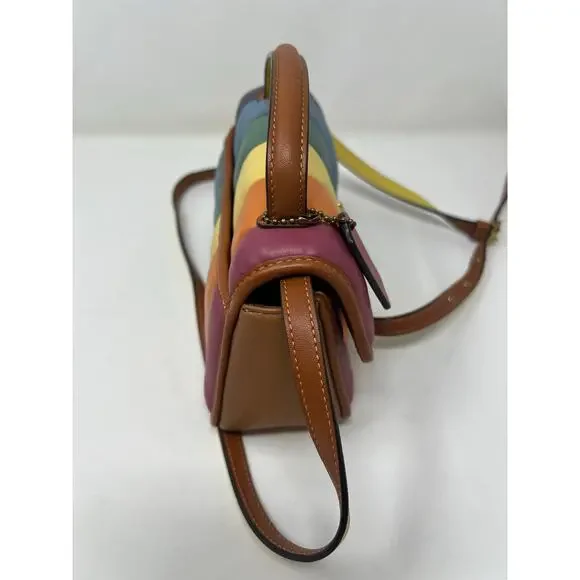 Coach Turnlock Clutch 20 with Rainbow Quilting C4700 Leather Crossbody - Picture 6 of 8
